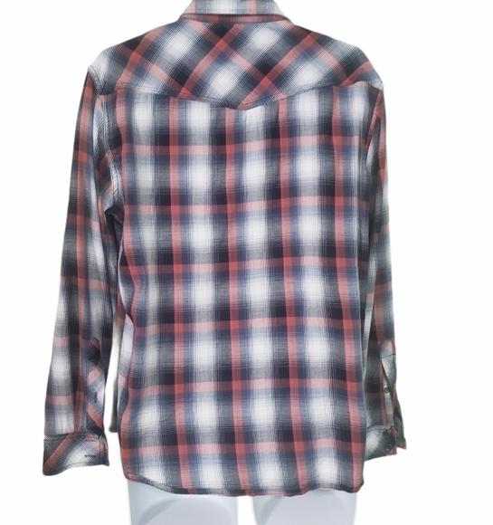 𝅺Rock & Republic Plaid Party Fall Outdoor Roll-Sleeve Western Button Shirt Men - Picture 3 of 5